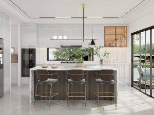 Upgrade your kitchen with grooved kitchen cabinets. Sleek design, ample storage, and durable materials combine elegance and functionality.