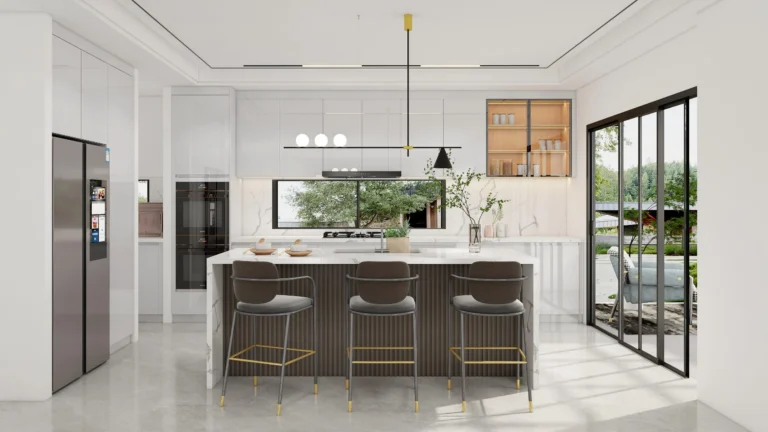 Upgrade your kitchen with grooved kitchen cabinets. Sleek design, ample storage, and durable materials combine elegance and functionality.