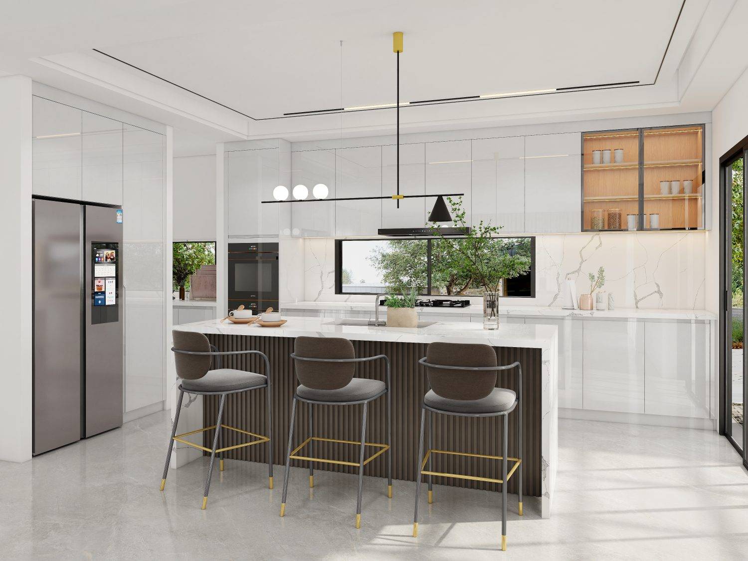 Upgrade your kitchen with grooved kitchen cabinets. Sleek design, ample storage, and durable materials combine elegance and functionality.