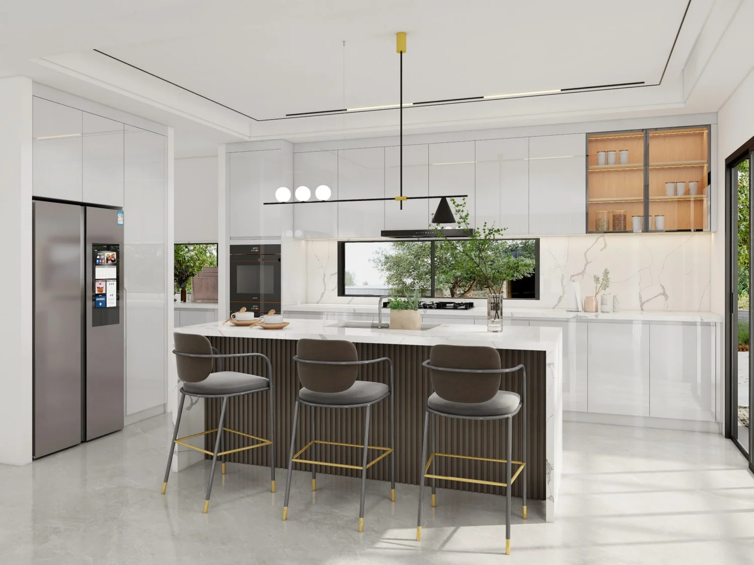 Upgrade your kitchen with grooved kitchen cabinets. Sleek design, ample storage, and durable materials combine elegance and functionality.