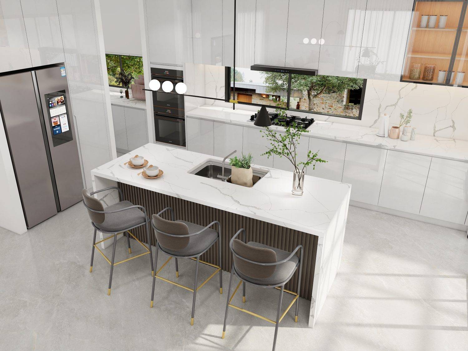 Upgrade your kitchen with grooved kitchen cabinets. Sleek design, ample storage, and durable materials combine elegance and functionality.