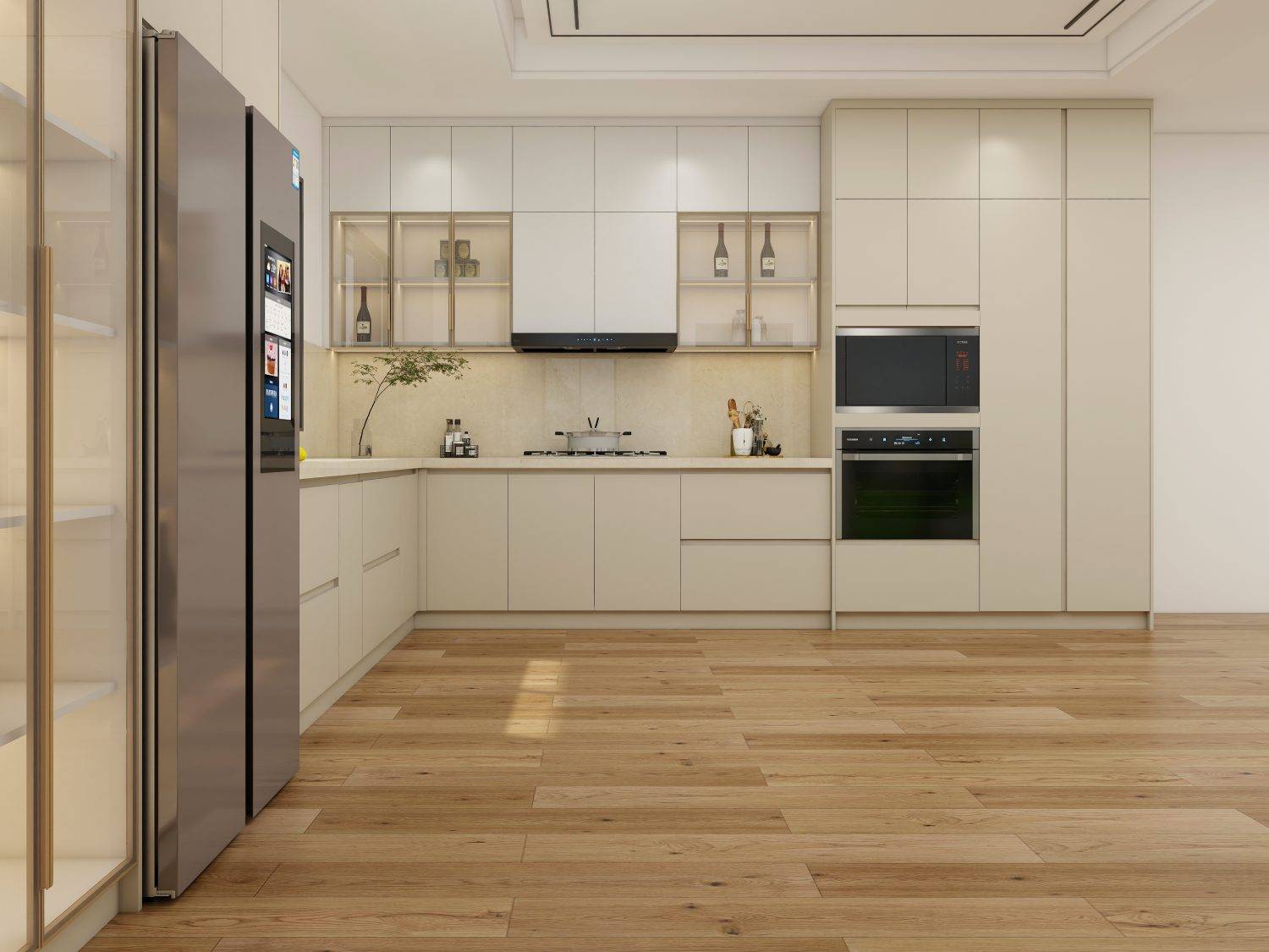 PA Home High-Gloss Ivory Cabinets showcasing sleek, modern design for elegant kitchen interiors.
