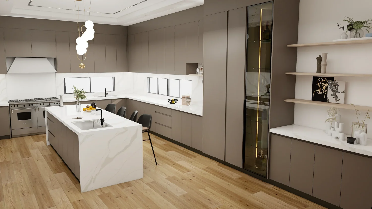 Armários minimalistas modernos da PA Home, ideais para designs de cozinha contemporâneos elegantes e estilosos.