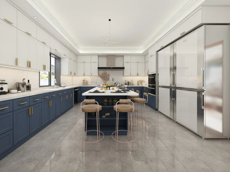 Shaker-Style Navy and White American Custom Cabinets