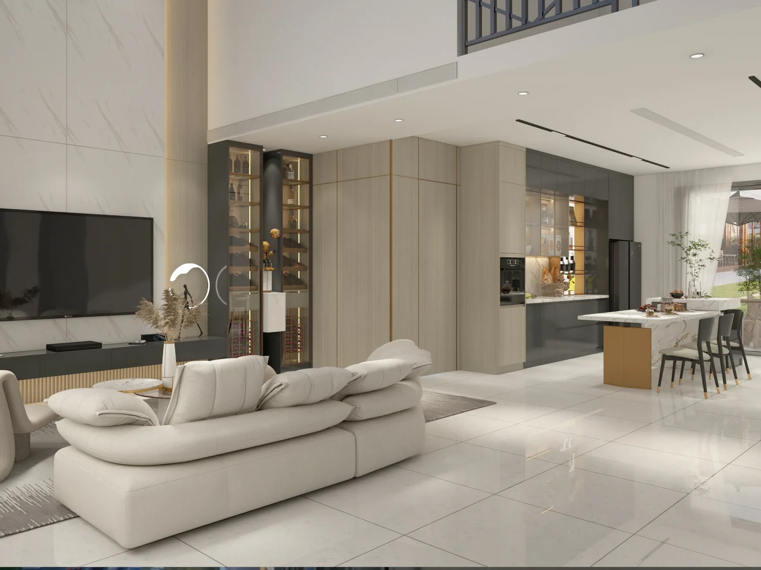 Desain Lemari Dapur Kustom Minimalis dengan Sentuhan Kayu & Marmer