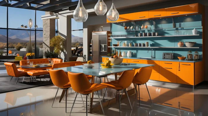 Añade una isla de cocina naranja para darle un toque de color
