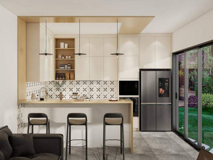 Contemporary Modern Kitchen Cabinet with Open Shelving