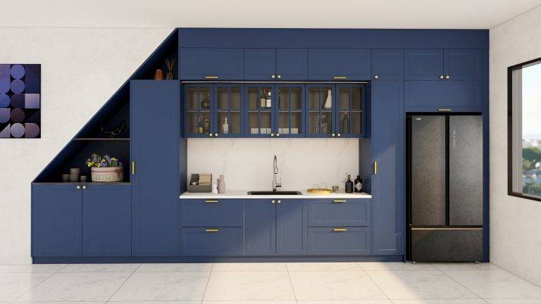 Elegant Modern Kitchen Cabinet with Gold Accents