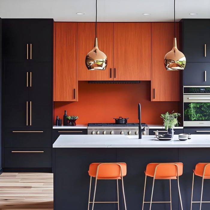 Frame Orange Cabinets With Neutral Walls