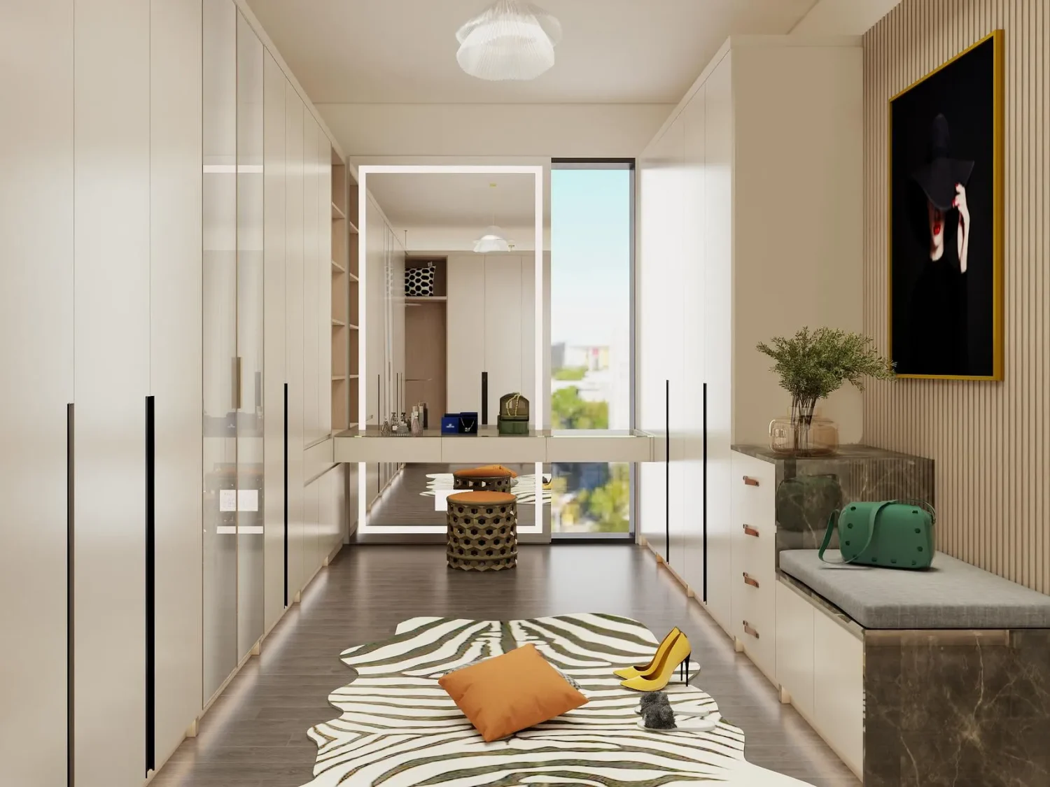 Lemari Pakaian Kustom Minimalis dengan Finishing Melamine Putih Elegan