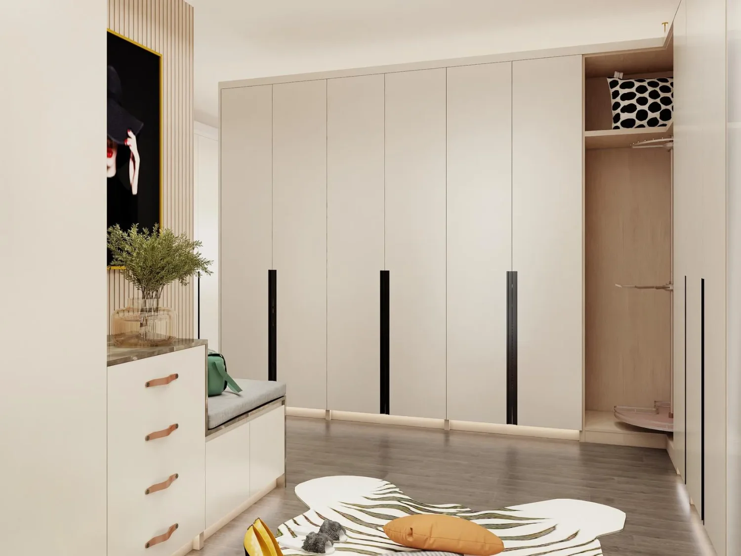 Lemari Pakaian Kustom Minimalis dengan Finishing Melamine Putih Elegan