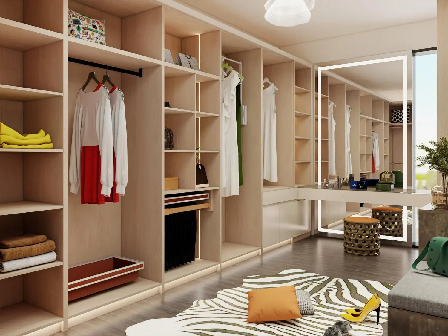 Lemari Pakaian Kustom Minimalis dengan Finishing Melamine Putih Elegan