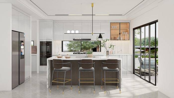Latest Modern kitchen Cabinets Design 1 Modern Kitchen Cabinet with Elegant Grooved Design and Open Shelving