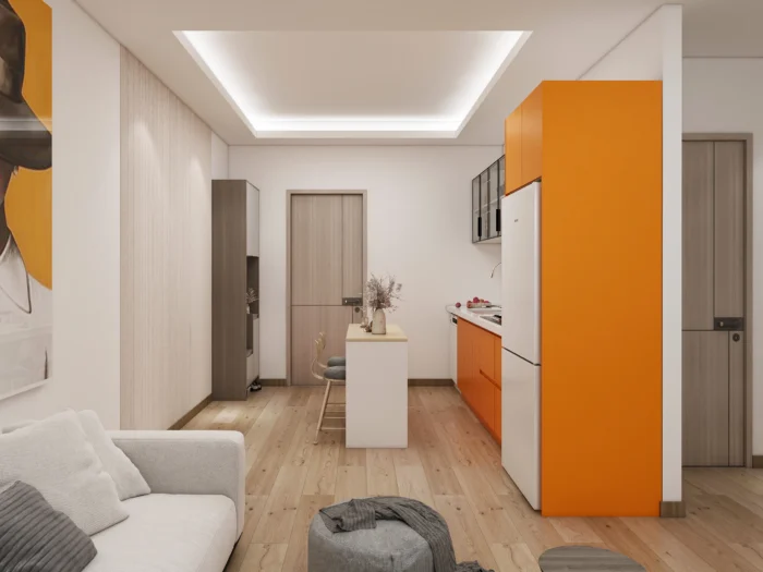 PA Home: elegantes gabinetes de cocina de color naranja con un diseño único