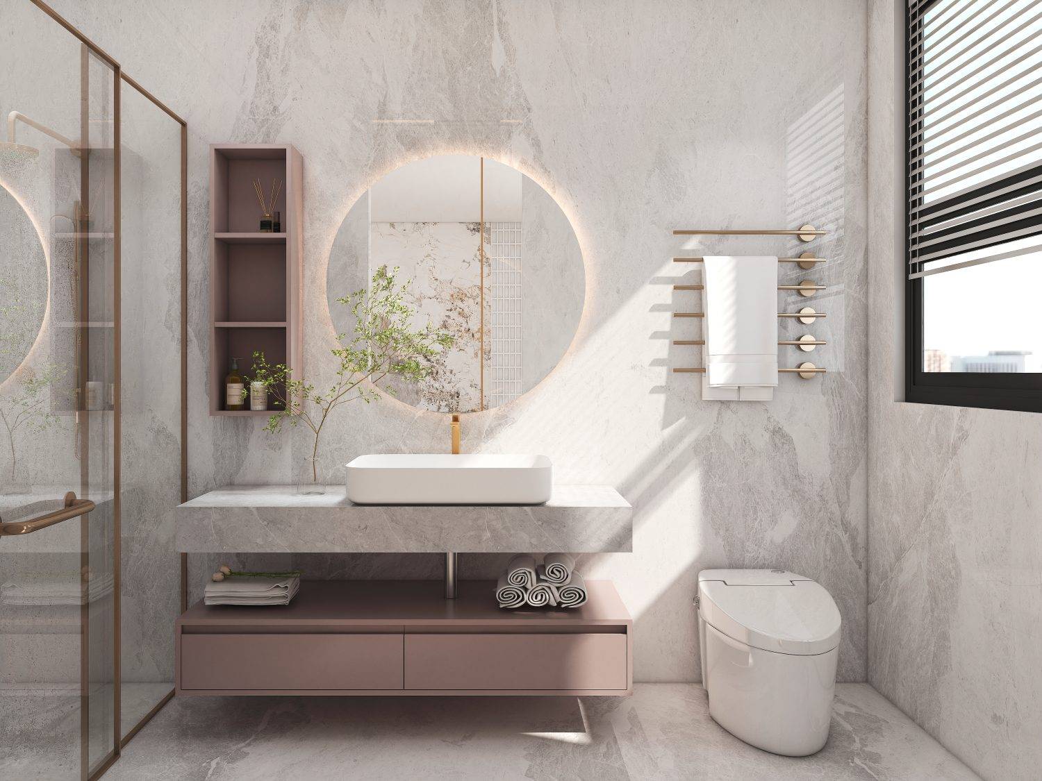 Pink Storage Bathroom Cabinet