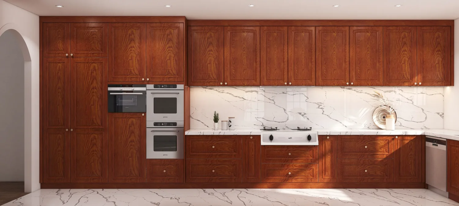 Solid Wood Kitchen Cabinets with Elegant Design and Natural Finish