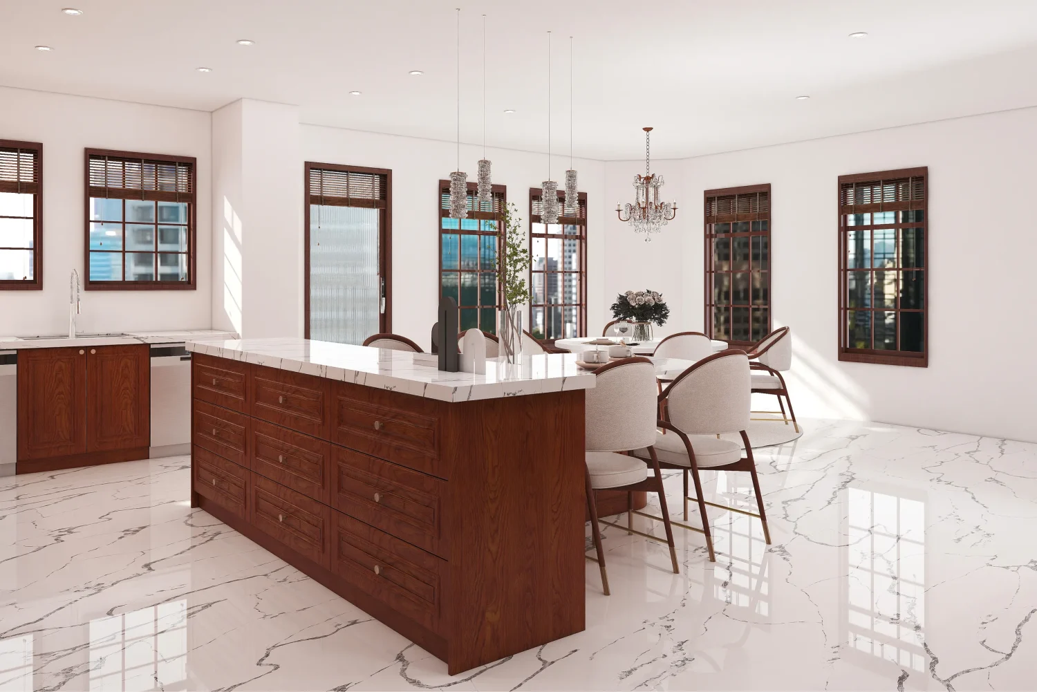 Solid Wood Kitchen Cabinets with Elegant Design and Natural Finish