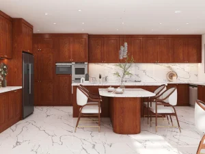 Solid Wood Kitchen Cabinets with Elegant Design and Natural Finish