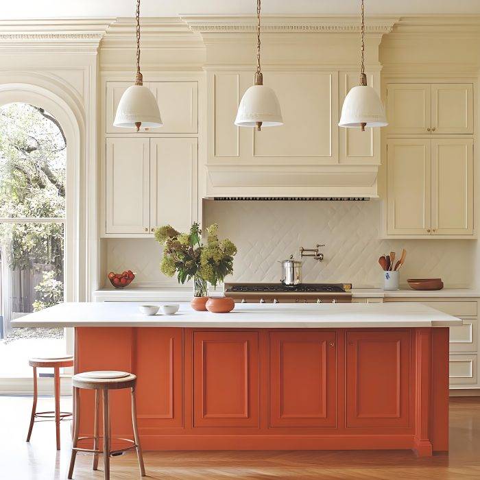 Use Orange Cabinets in a Rustic Kitchen