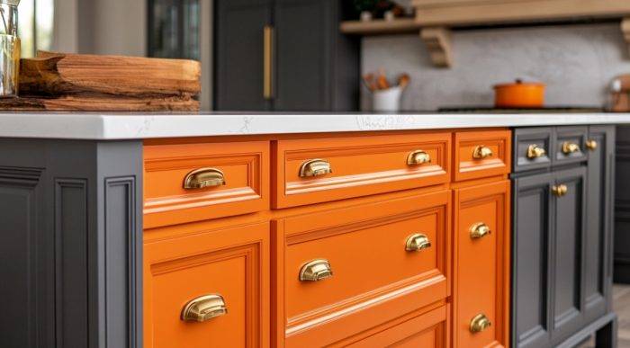 Use Orange in a Two-Tone Cabinet Design