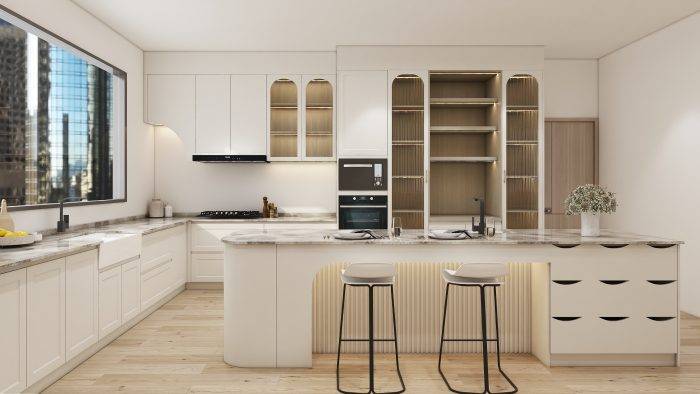Wood and Glass Combination Kitchen Cabinet