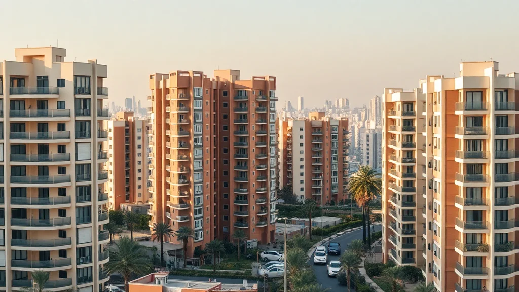 Modern apartment buildings in the Middle East, representing innovative residential developments by top real estate developers.