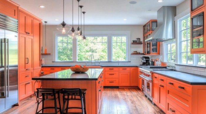 matte orange cabinets for a subtle, elegant look