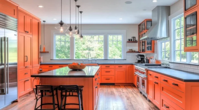 Gabinetes de color naranja mate para una apariencia sutil y elegante
