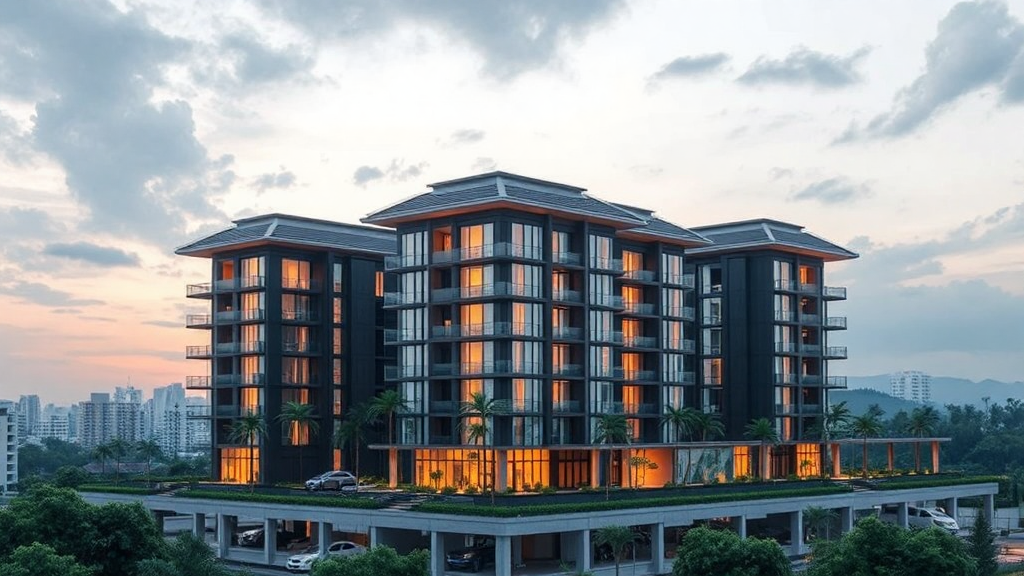Top 5 Apartment Developers in Indonesia 1 Modern luxury apartment building with sleek design by top apartment developers, showcasing high-rise residential development.
