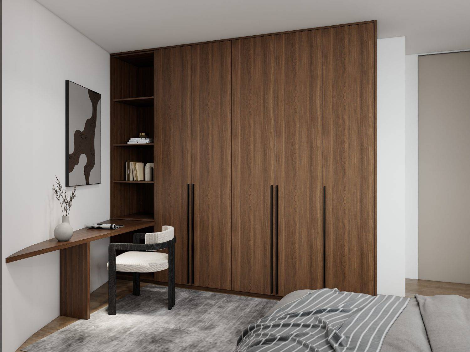 Wardrobe designs for bedroom with integrated desk for a multi-functional space