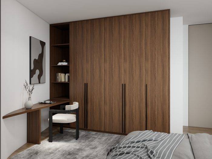 Wardrobe designs for bedroom with integrated desk for a multi-functional space