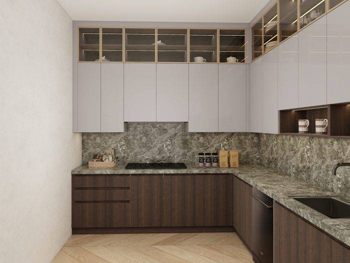 Greige Cabinets Paired with Earthy Greens