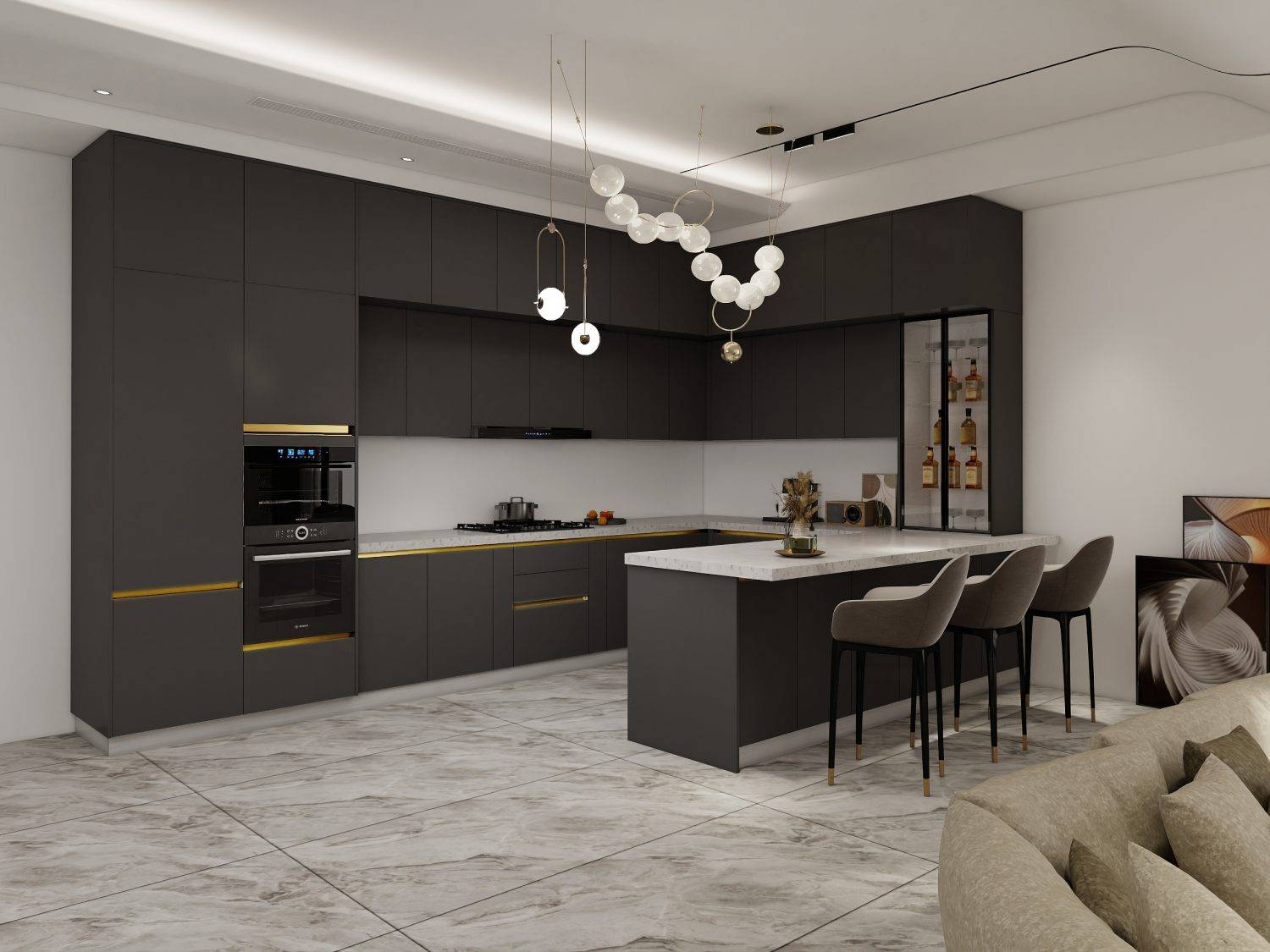 luxury kitchen cabinets gold metallic accents