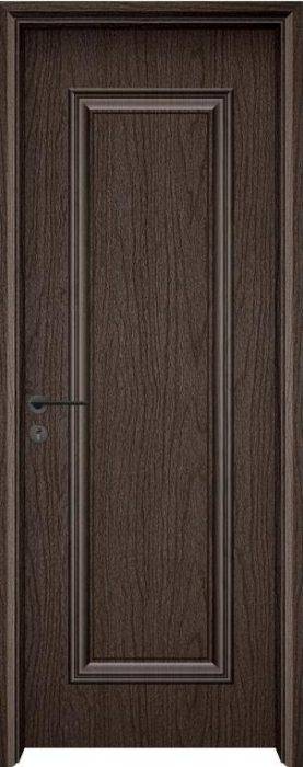 Dark wood grain laminated decorative door with a sleek, classic panel design, ideal for modern and traditional interiors.