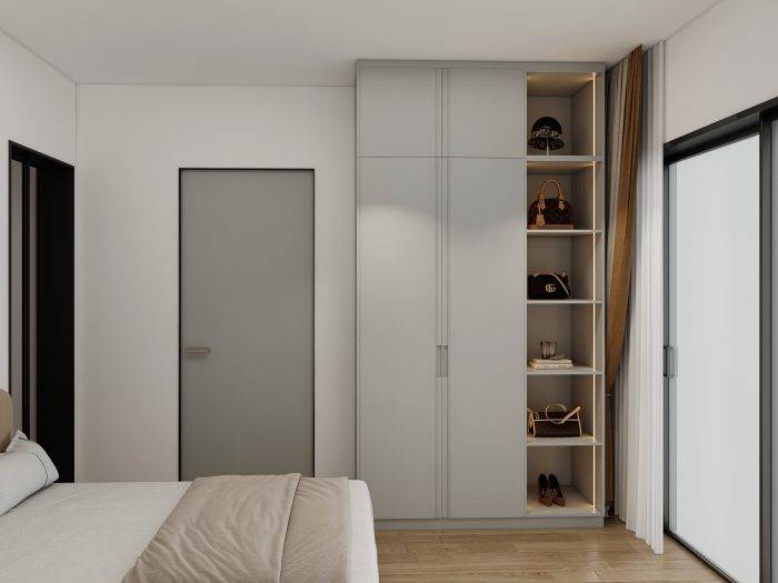 Wardrobe designs for bedroom with open shelving for easy access to clothes