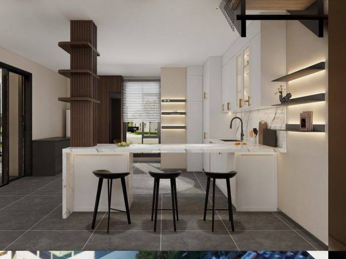 Spotlight with Recessed and Track Lighting luxury kitchen cabinets
