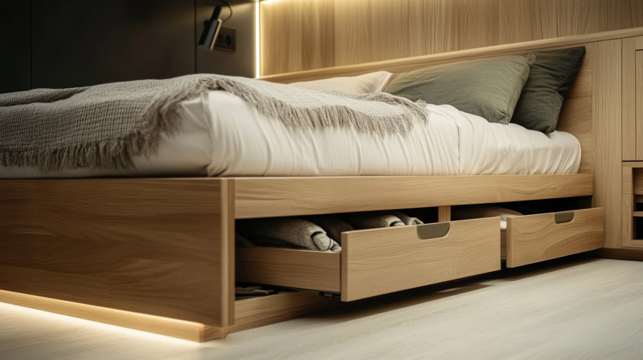 ardrobe closet design for bedroom with under-bed storage drawers