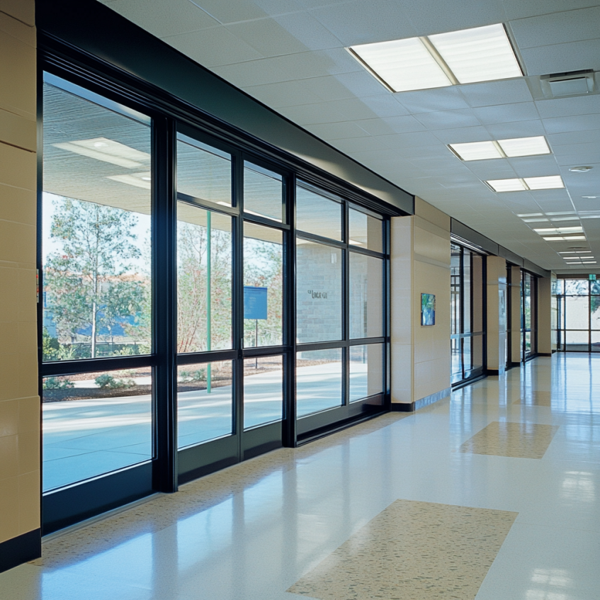 Black Automatic-Sliding-Doors with glass in the school