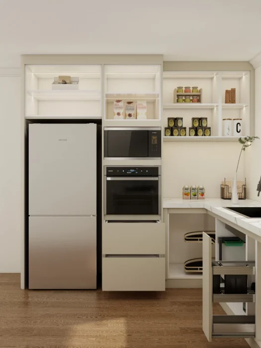 Luxury Kitchen Cabinets Design Inspiration: 24 Unique Design Points for a Premium Kitchen 7 Efficient and modern luxury kitchen cabinets with concealed storage, showcasing luxury cabinet hardware