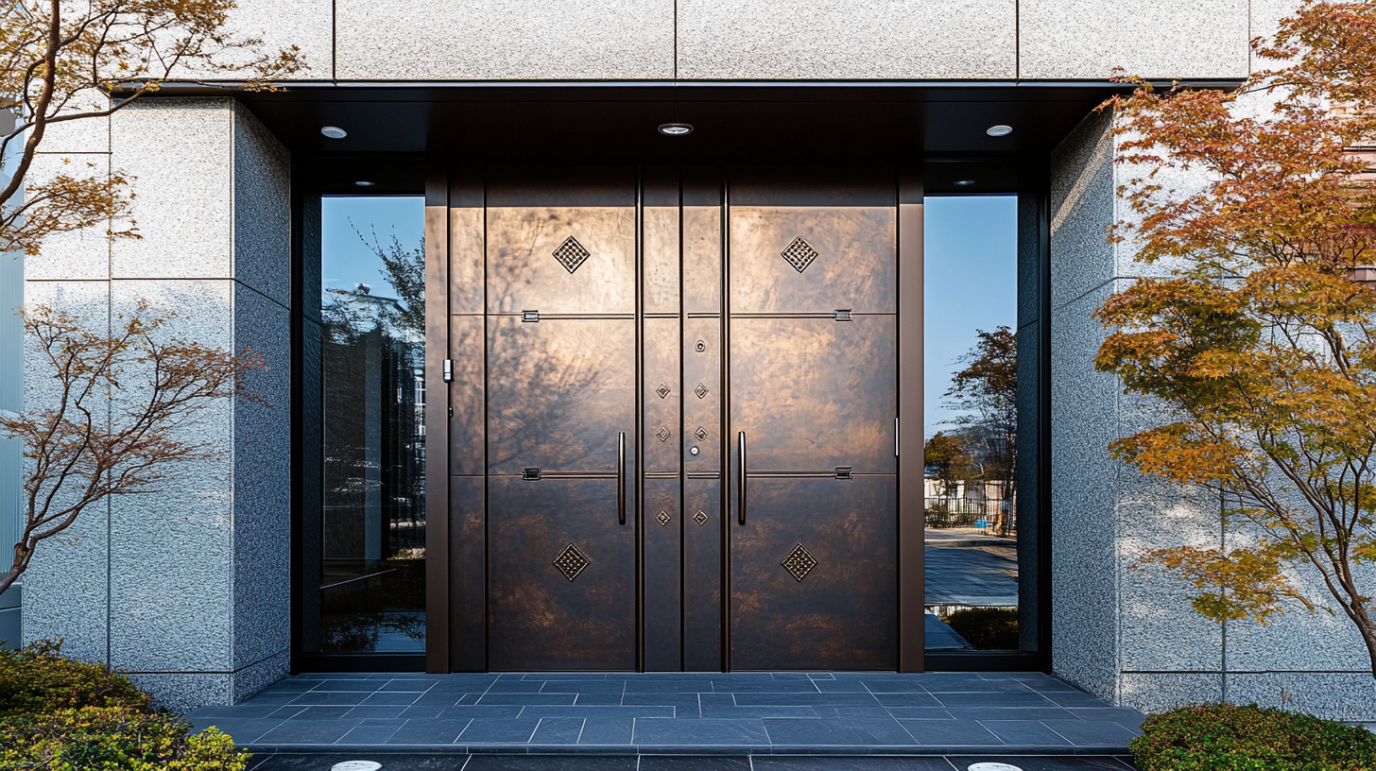 Double steel security doors with glass