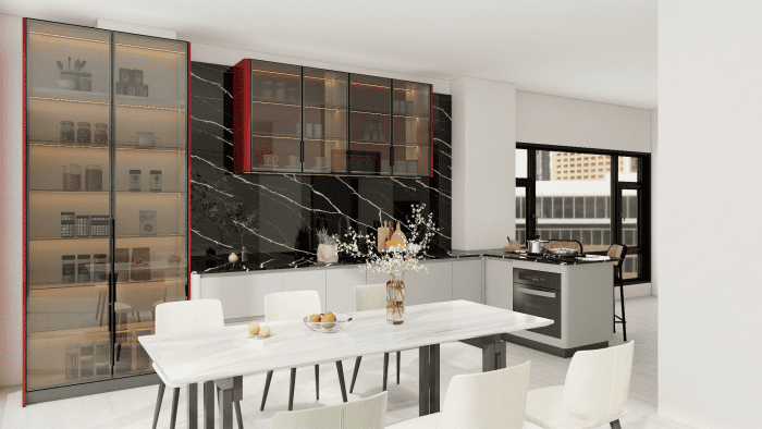 high-transparency glass elements in luxury kitchen design