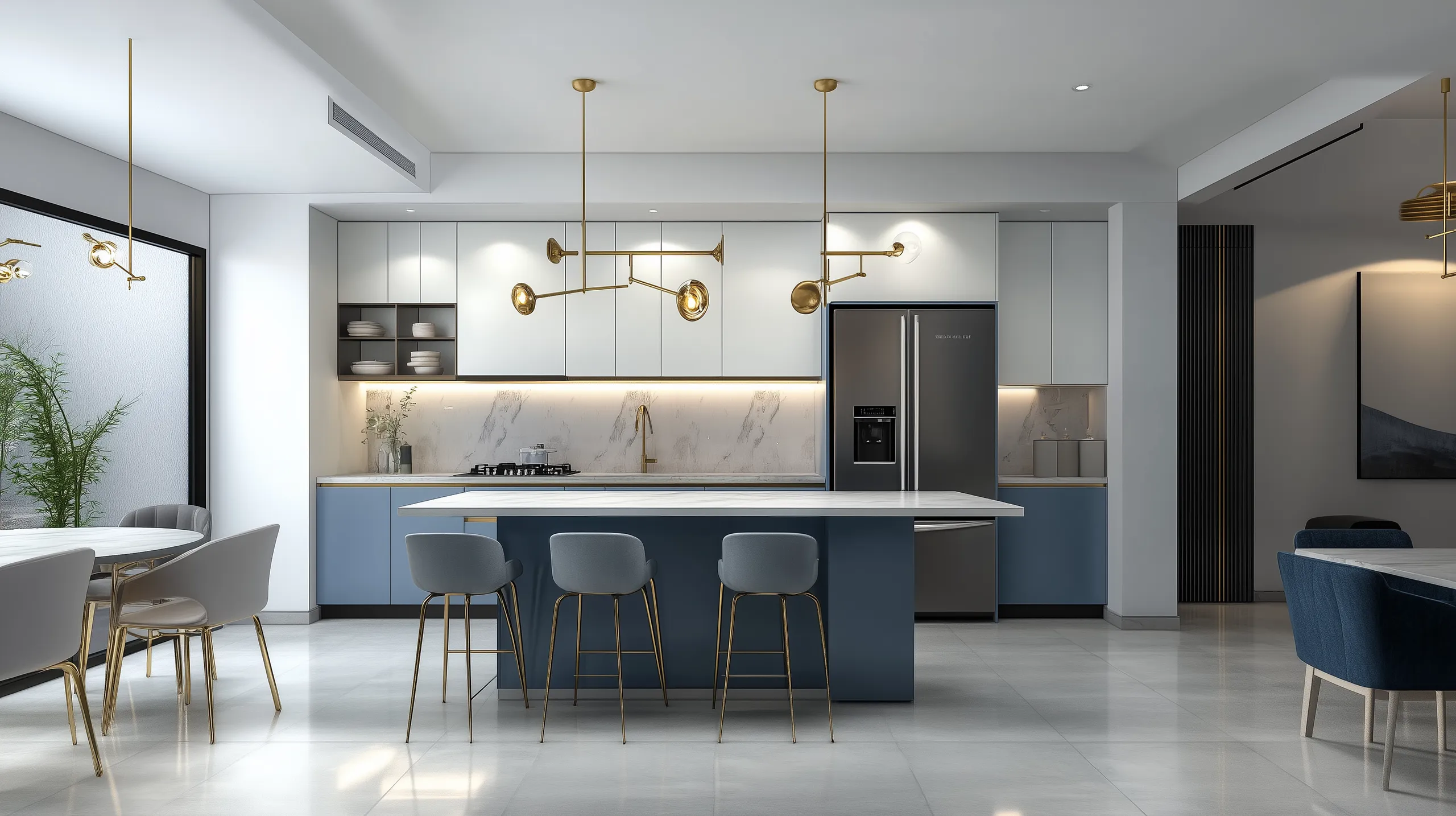 Morandi Blue Particle Board Kitchen Cabinets