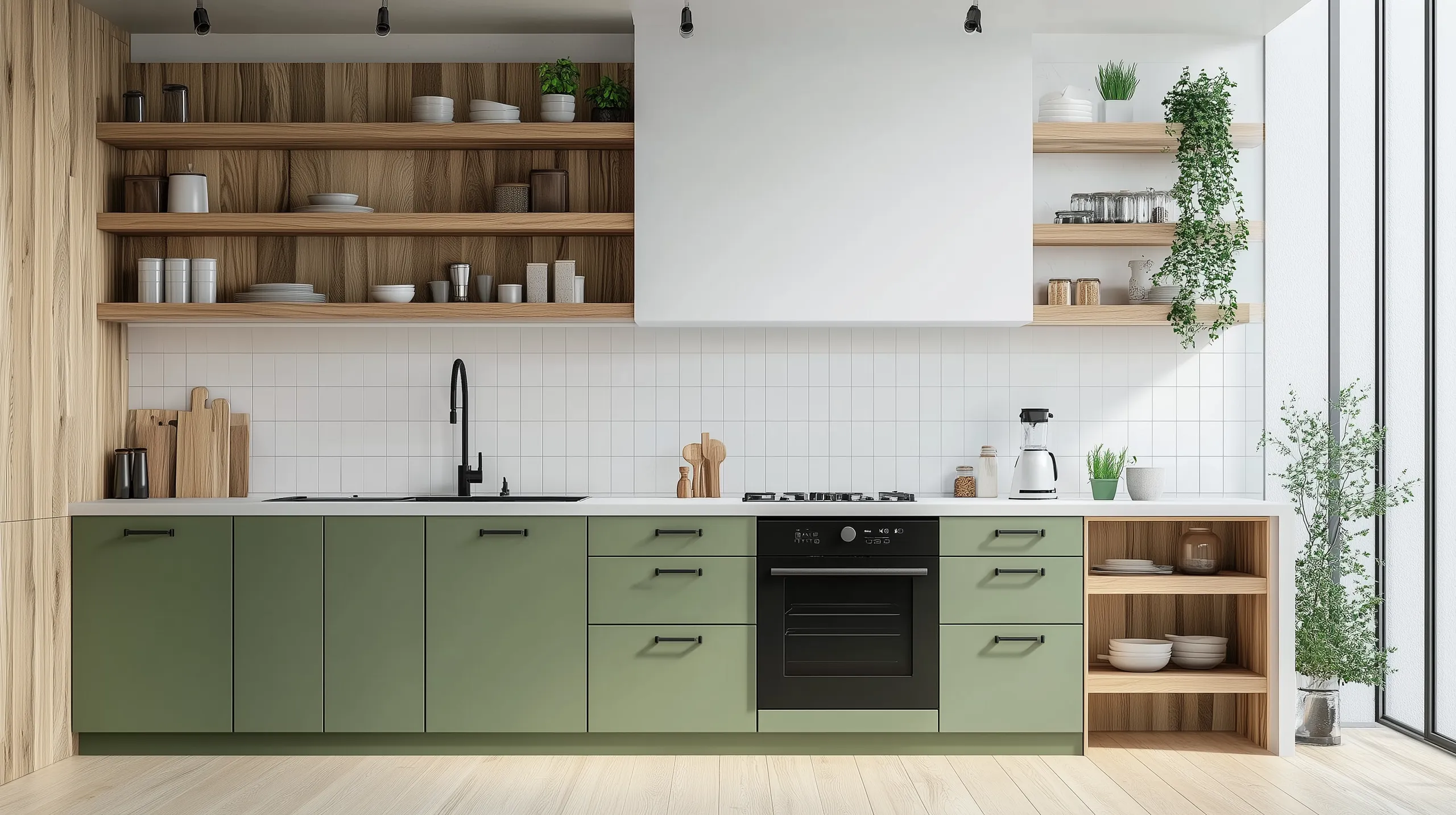 Morandi Green Particle Board Kitchen Cabinets