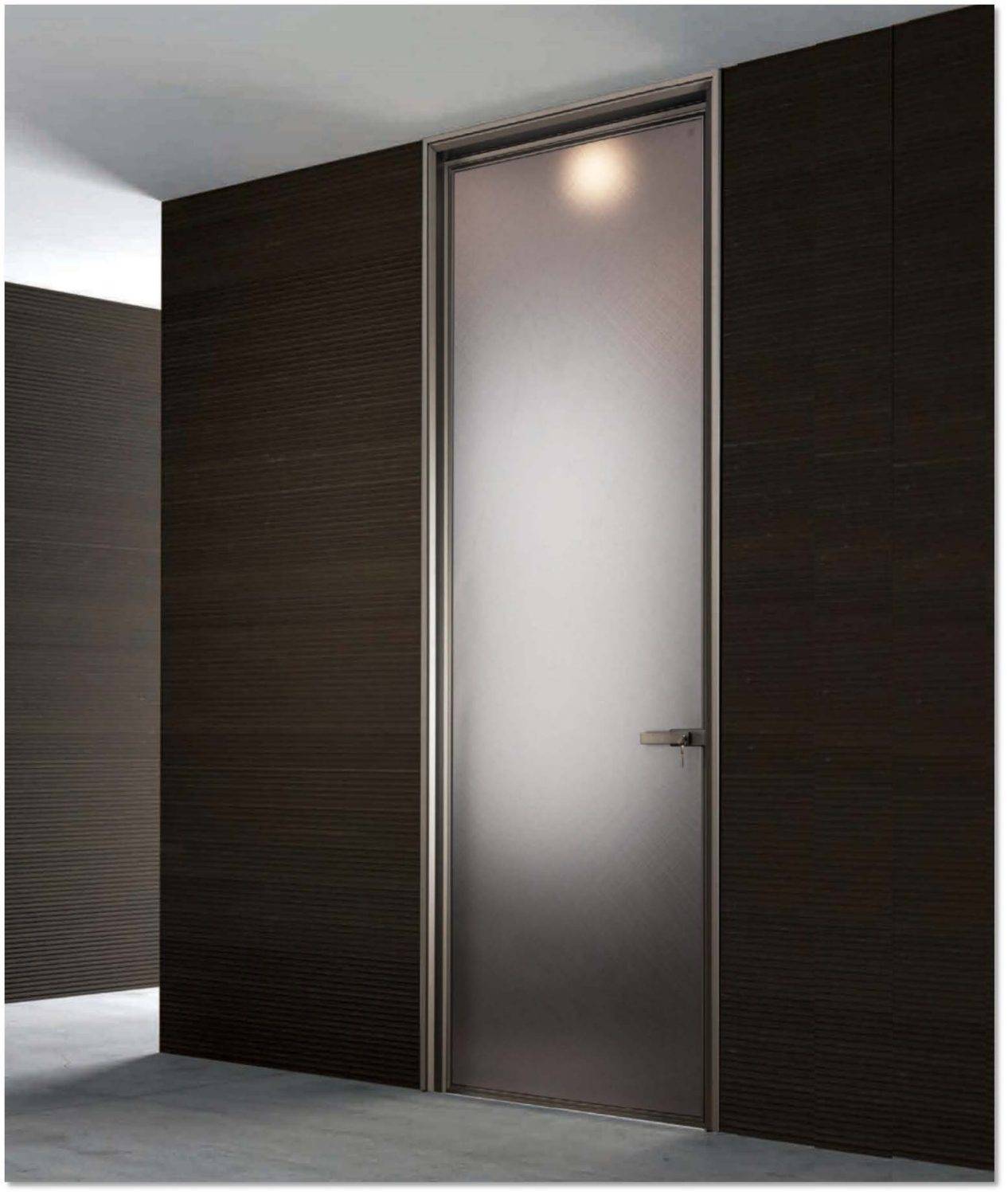Stylish frosted glass bathroom door in a contemporary interior, designed for sleek modern spaces.