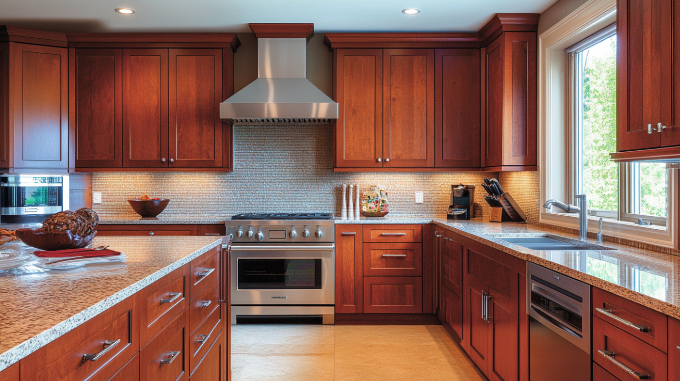 Traditional and modern design elements combined with cherry cabinets