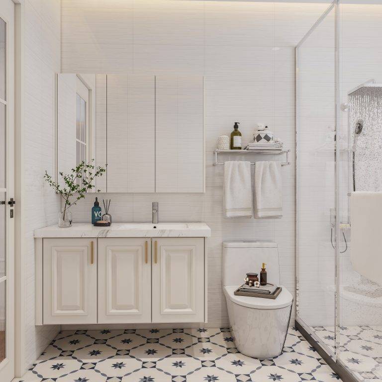 RTA bathroom vanity with sleek white finishes