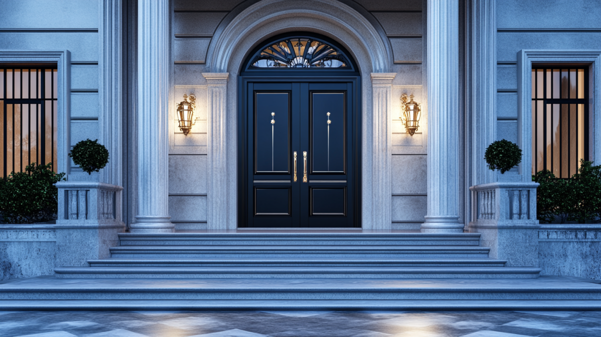 black aluminum double security doors