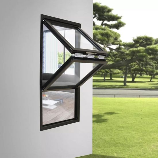 black aluminum framed folding up window