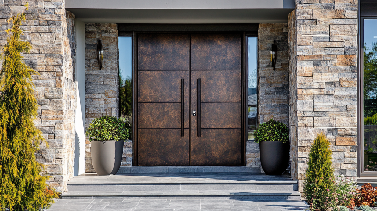 classical brown double security door