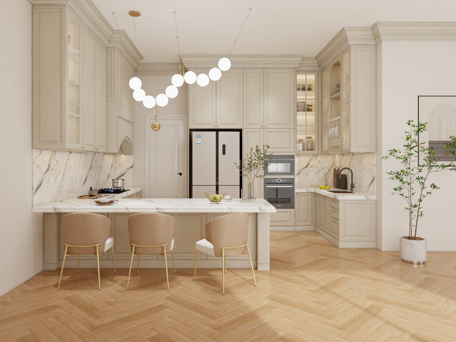 Spacious kitchen illustrating cost of custom kitchen cabinets per foot